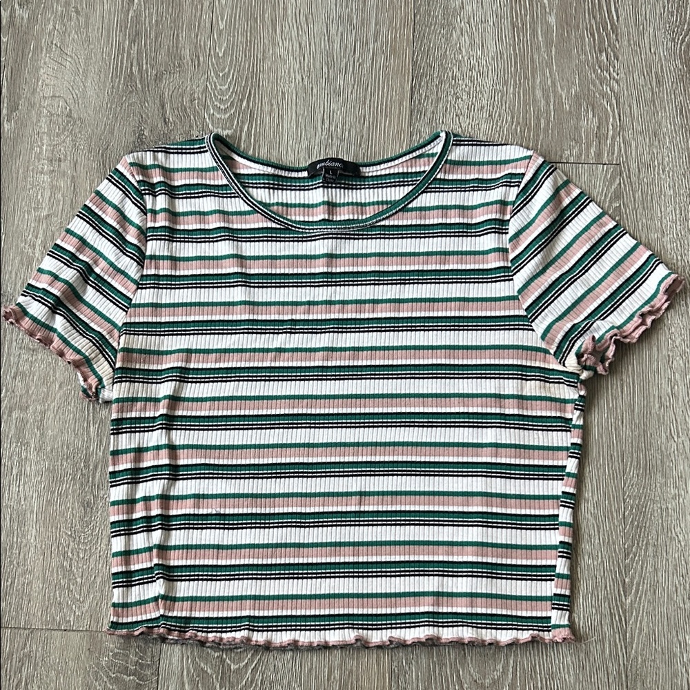 Ambiance Multicolor Striped Short Sleeve Top